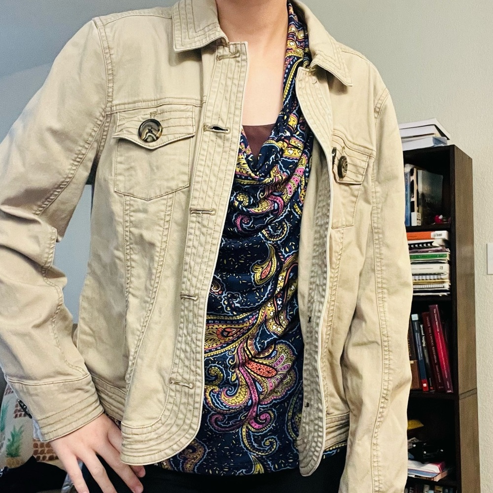 Christopher & Banks Beige Jean Jacket with Button Details Medium